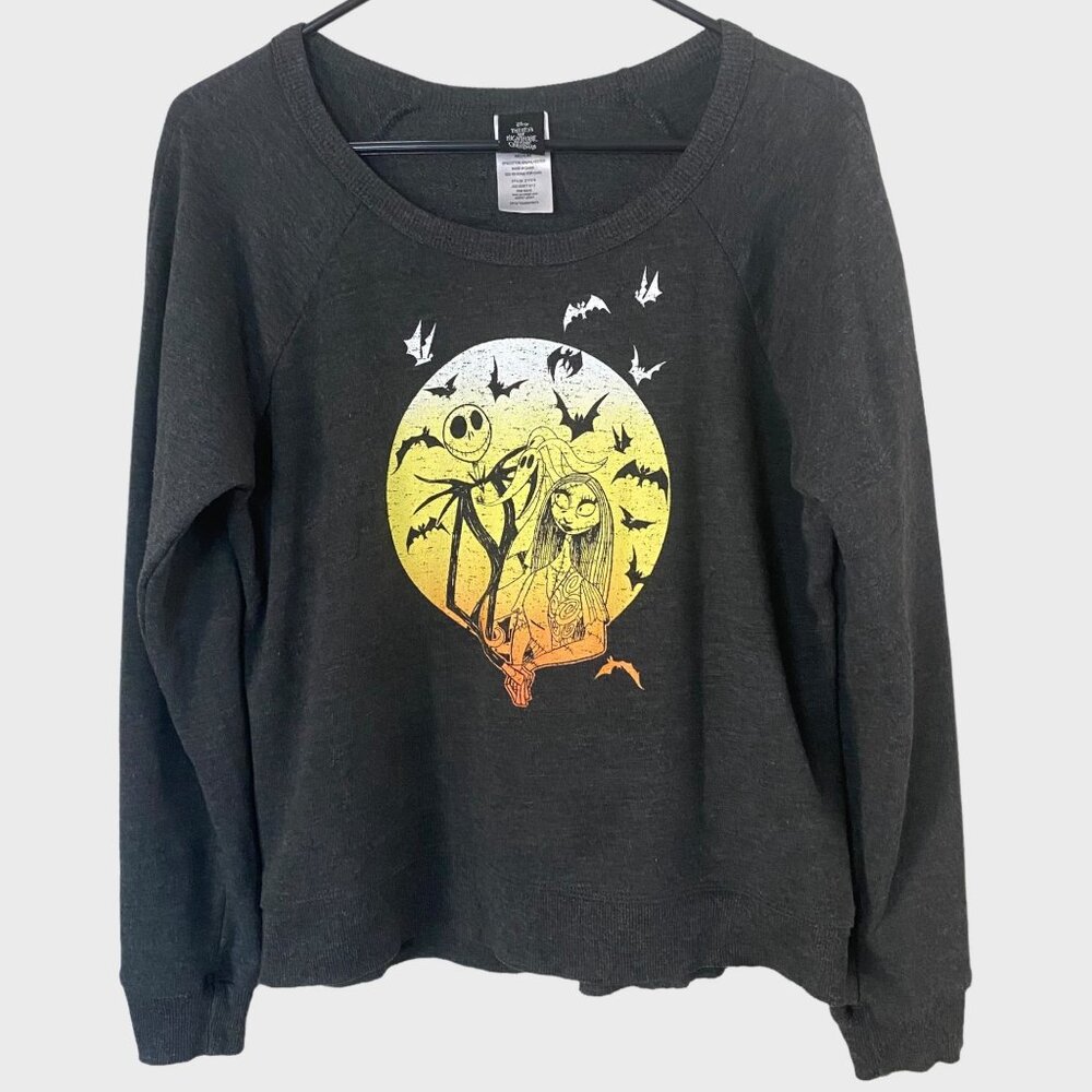 Disney Nightmare Before Christmas Scoop-Neck Sweatshirt Women's Medium Dark Gray - Picture 1 of 12